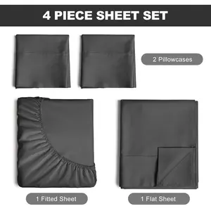 Solid-Color Polyester 4-Piece Bedding Set (Dark Gray / Full) | Flat Sheet + Fitted Sheet + 2 Pillowcases | Simple Solid Design — Durable & Wrinkle-Resistant | Suitable for Double Beds, Master Bedrooms, or Guest Rooms