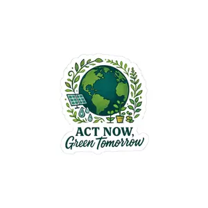 Act Now Green Tomorrow Sticker | Earth, Solar Panel, Eco Slogan