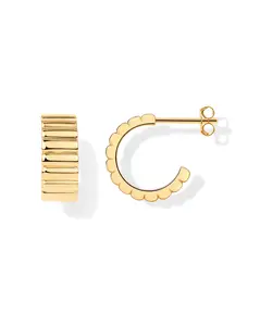 PAVOI 14K Gold Plated Ribbed Hoop Earrings for Women - Chunky Ridge Statement Earrings - Boho Puffy Croissant Huggie Hoops Trendy Gold Jewelry
