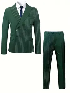 PREMIUM SAGE GREEN THIN STRIPE DOUBLE BREASTED SUIT SET!High-quality fabric + clean cut, suitable for weddings / business dinners / formal occasions, classic stripes + double-breasted design instantly elevate your look, a must-have stylish piece for suit