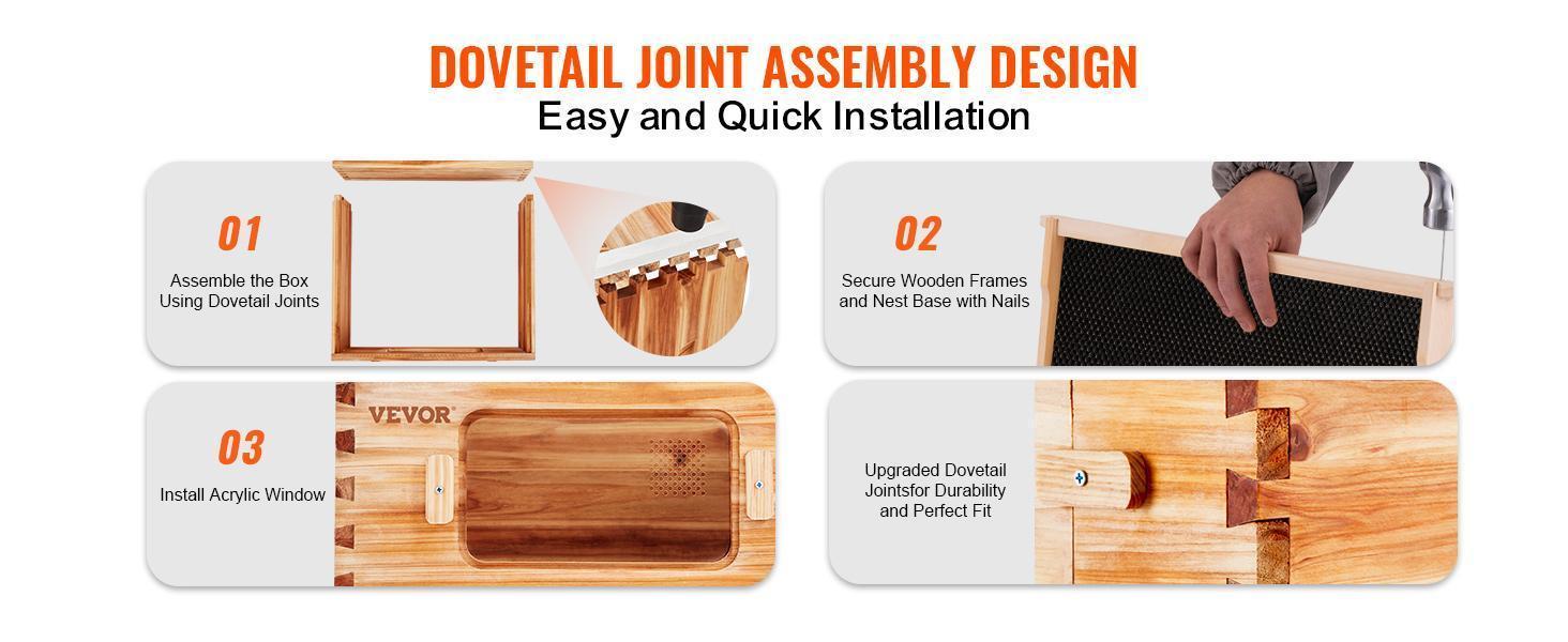 VEVOR Bee Hive 40 Frame Bee Hives Starter Kit, TikTokShopBlackFriday, Beeswax Coated Cedar Wood, 2 Deep + 2 Medium Bee Boxes Langstroth Beehive Kit, Transparent Acrylic Windows with Foundations for Beginners Pro Beekeepers