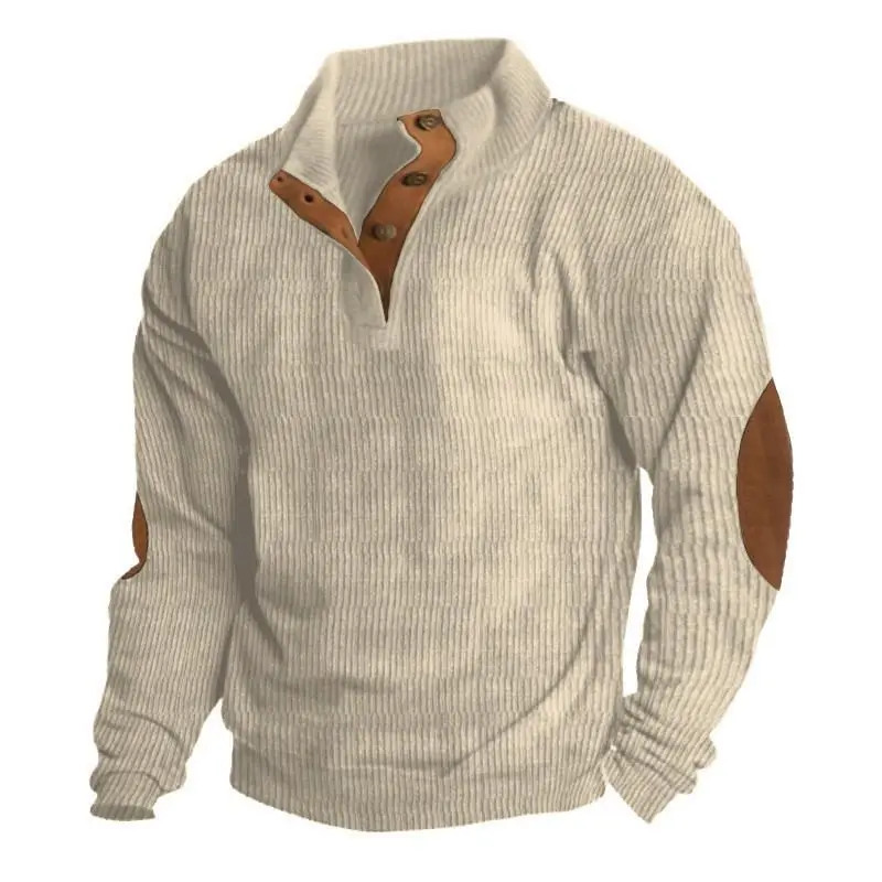 Autumn cross-border 3D sweater digital printing western denim stand-up collar men's buckle polo sweater