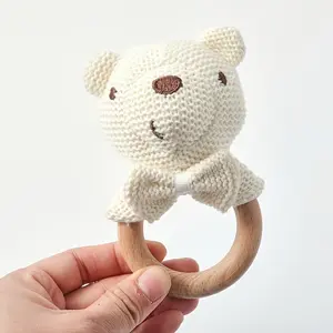 Beige Crochet Elephant Rattle, Baby Handheld Bow Tie Bear Teething Toy, Hand Rattle Toy Gift Box, Christmas Easter Gift