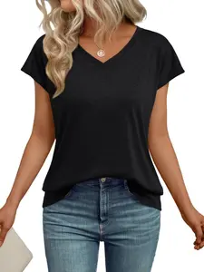 Women's V-Neck T-Shirts for Spring Summer Fall, Teacher Workwear & Business Casual Top, Basic Tees for Everyday Wear