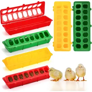 6 Pack Flip Top Poultry Feeder, Plastic Chicken Feeder Trough Multi-Hole Poultry Feeding Tray No Mess No  Chick Feeding Dispenser for Pigeon, Quails, Duckling Birds, Duck, Chicken