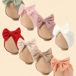 Spring Autumn Embroidered Headband Cap with Bow Decor, Suitable for 1-12 Months Baby Girls Boys, Knitted Hand Sewn Elastic Fabric