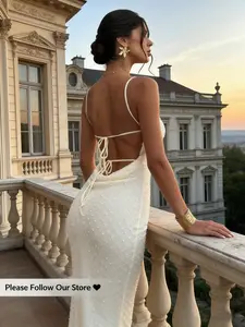 Elegant Chic Sleeveless Long Dress, Womenswear, Lady, Tie-Back Design & Hollow Out Detailing, Fitted Fish Tail Silhouette, Must-Have Wardrobe Piece