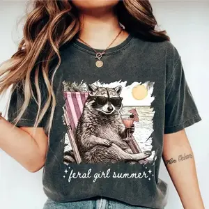 Comfort Colors Feral Girl Summer Shirt, Funny Mom To Be Gift, Cute Raccoon Motherhood Tee, Baby Shower Gift for Cool Moms, Sassy Mama Life Shirt, Vintage Raccoon Comfort Colors Shirt, Animals Graphic Tees