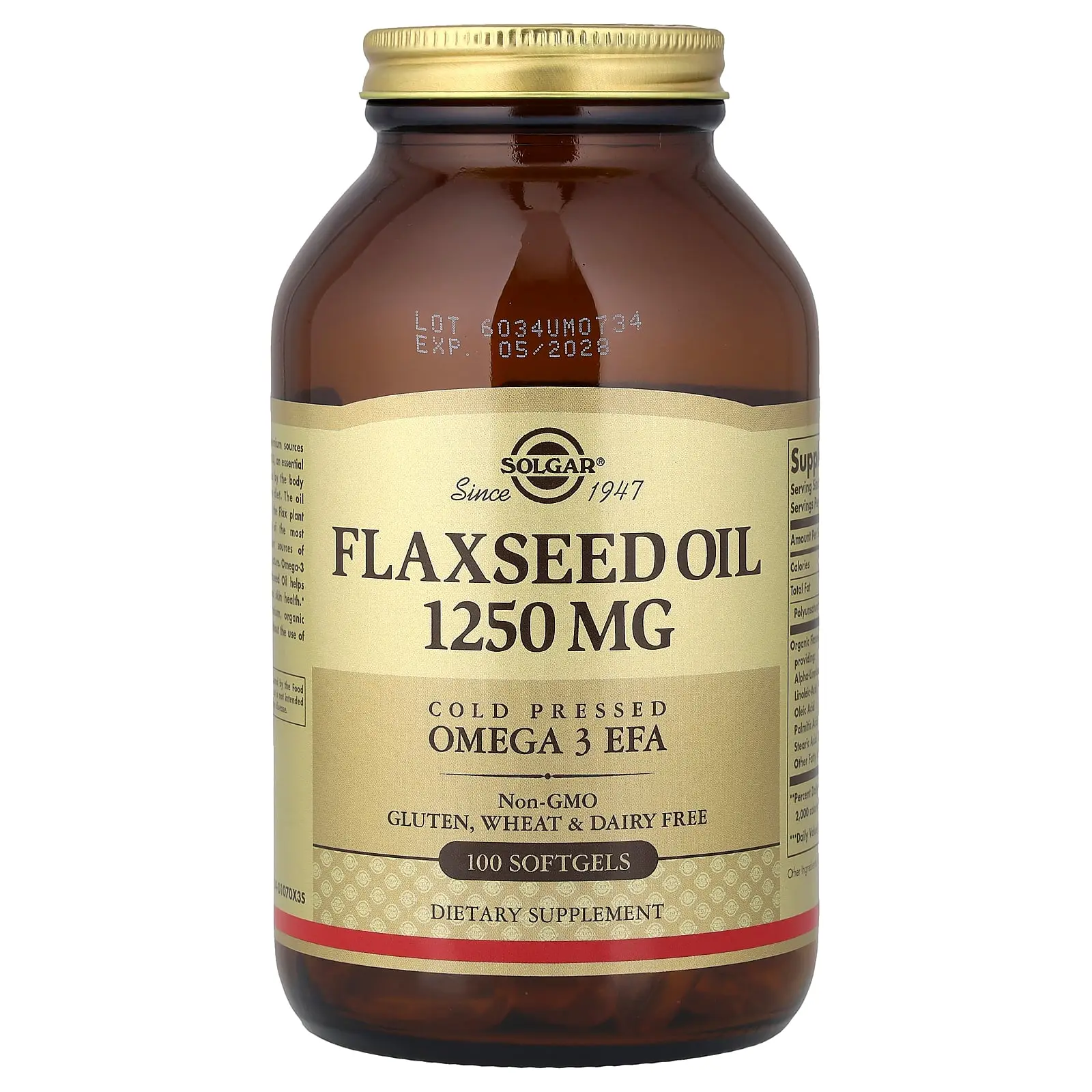 Solgar Flaxseed Oil, 1,250 mg, 100 Softgels