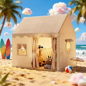 Kids Castle Play Tent House for Boys Girls | Pink/Khaki/Yellow | Windows, Curtains | Zipper Closure | Portable with Carry Bag | Secret Base & Sleep Tent | Ideal Holiday Birthday Gift | No Accessories No Lights