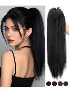 Large Clip-On Ponytail Wig, High Crown Synthetic Hair, Half-Up Style, Short Ponytail, Perfect for Daily Wear and Parties