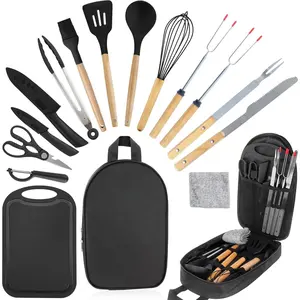 Camping Accessories Kitchen Cooking Utensils Set - Portable Outdoor Camp Cookware Set, Silicone Camper Essentials Gear Must Have Supplies for Travel RV BBQ Grill Picnic Hiking