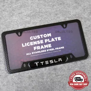 Front or Rear Carbon Fiber Texture License Plate Frame Protect Cover Fit Tesla Decorate Accessories Gifts