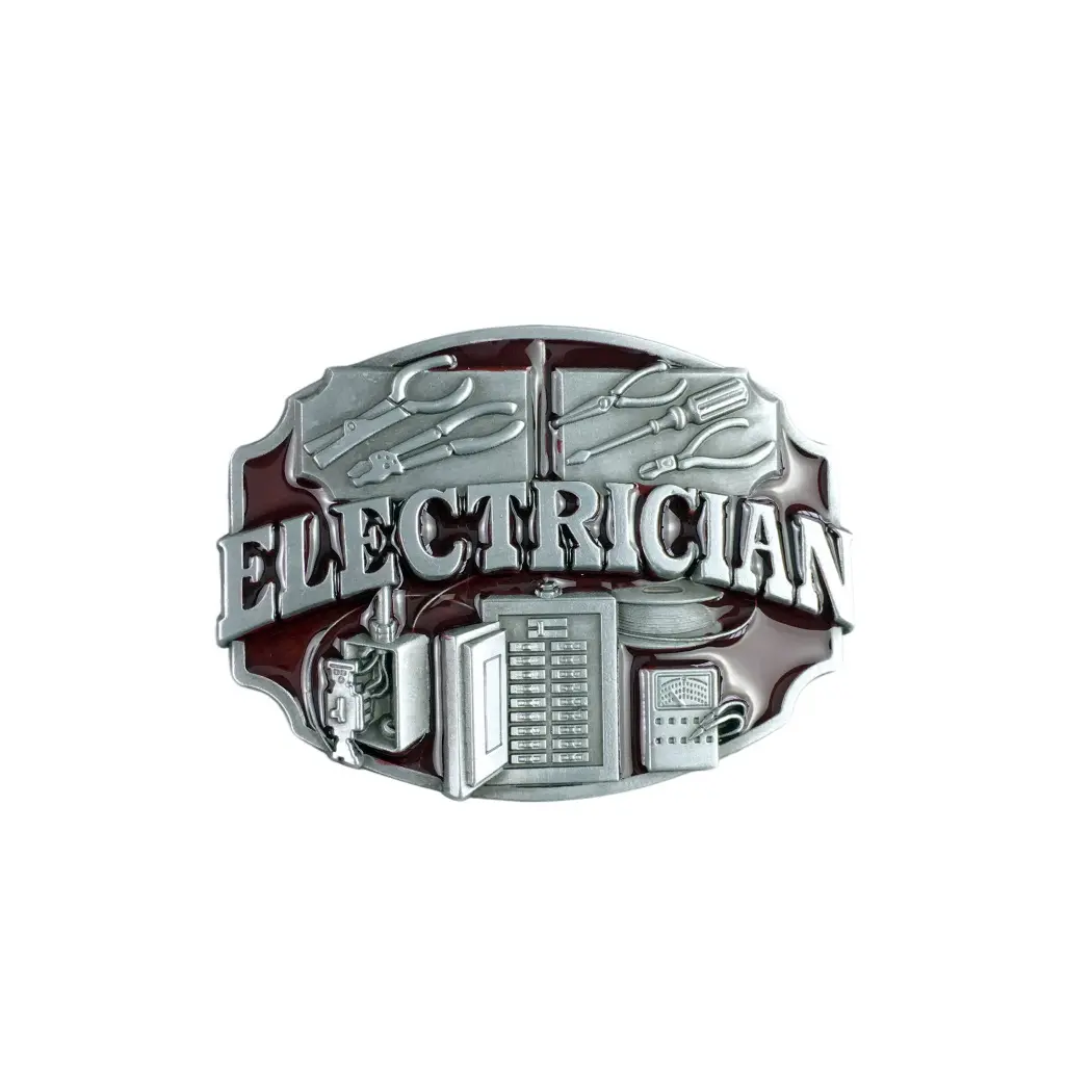 Antique Red Enamel Electrician Trades Tradesman Belt Buckle