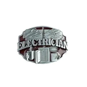 Antique Red Enamel Electrician Trades Tradesman Belt Buckle