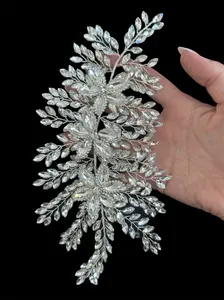 Louise Silver Bridal Leaves Rhinestone Applique