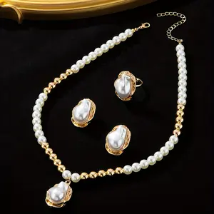 4count Retro Elegant Irregular Artificial Earrings Necklace Ring Set,Reliable for Women's Daily Wear Party Versatile Pendant bracelet men chain