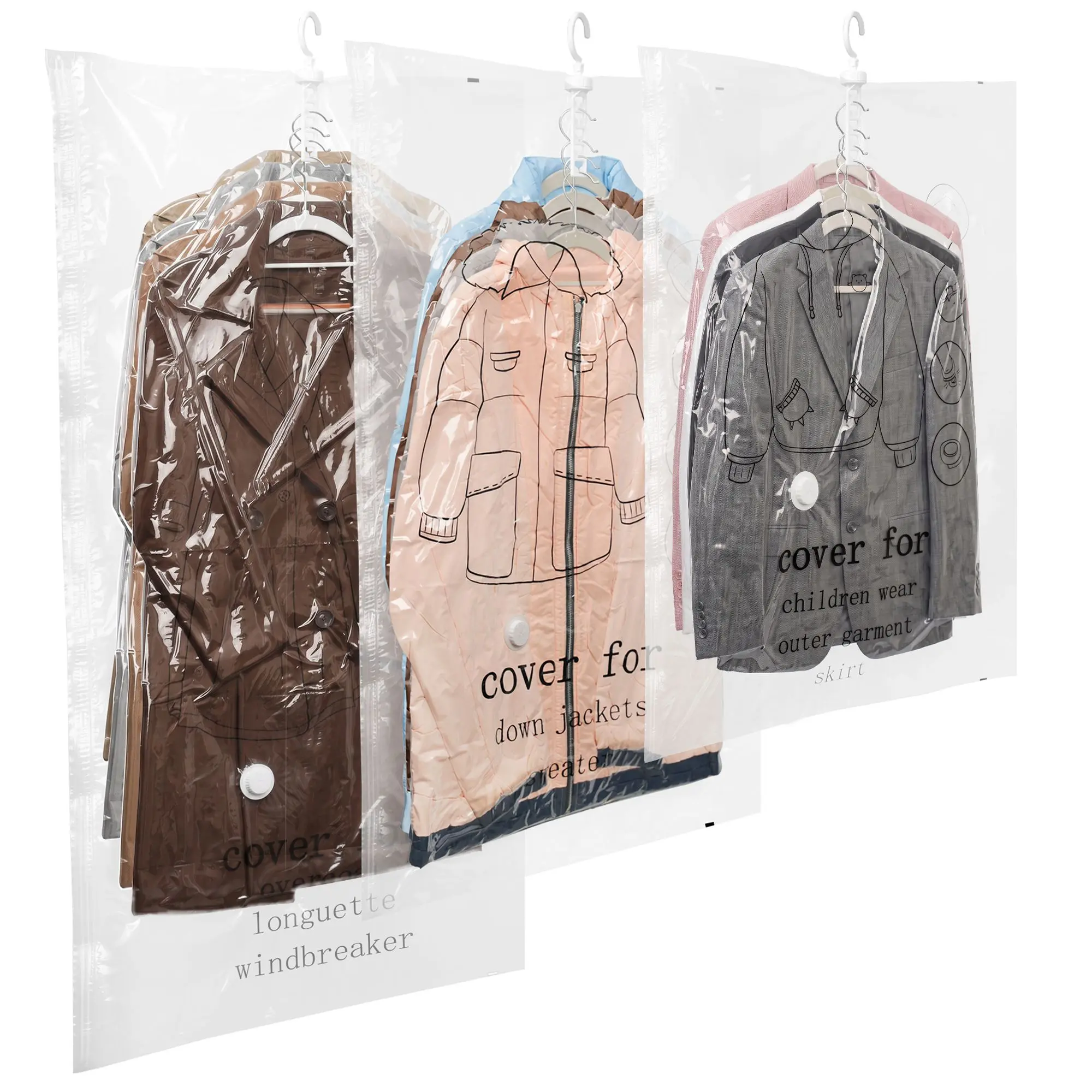 7 pacs Space Saver Hanging Vacuum Storage Bags for Closet - Air Heavy Duty Clear Garment Sealer Bags for Clothes, Suits & Coats