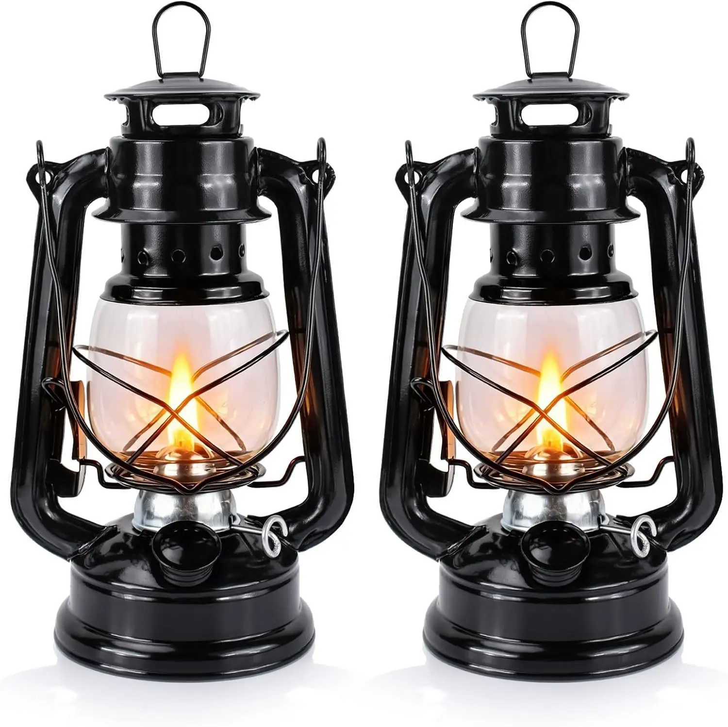 Oil lamp Kerosene lamp Hurricane Lanterns for Indoor Decorative or Emergency Use Black 2 Pieces
