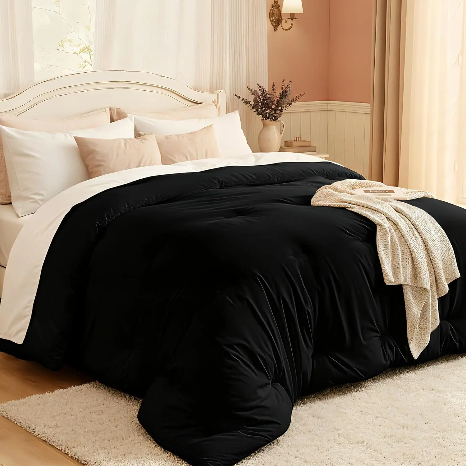 Comforters Queen Size, All Season Quilted Bed Comforter, Ultra-Soft Down Alternative Duvet Insert with 4 Tabs, Lightweight Bedding Blanket - Machine Washab