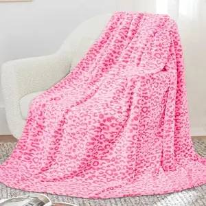 Cozy Leopard Print Throw Blanket Super Soft Plush Fleece Fluffy Pink Blanket for Couch Bed Sofa Living Room Decor Warm Gift Women