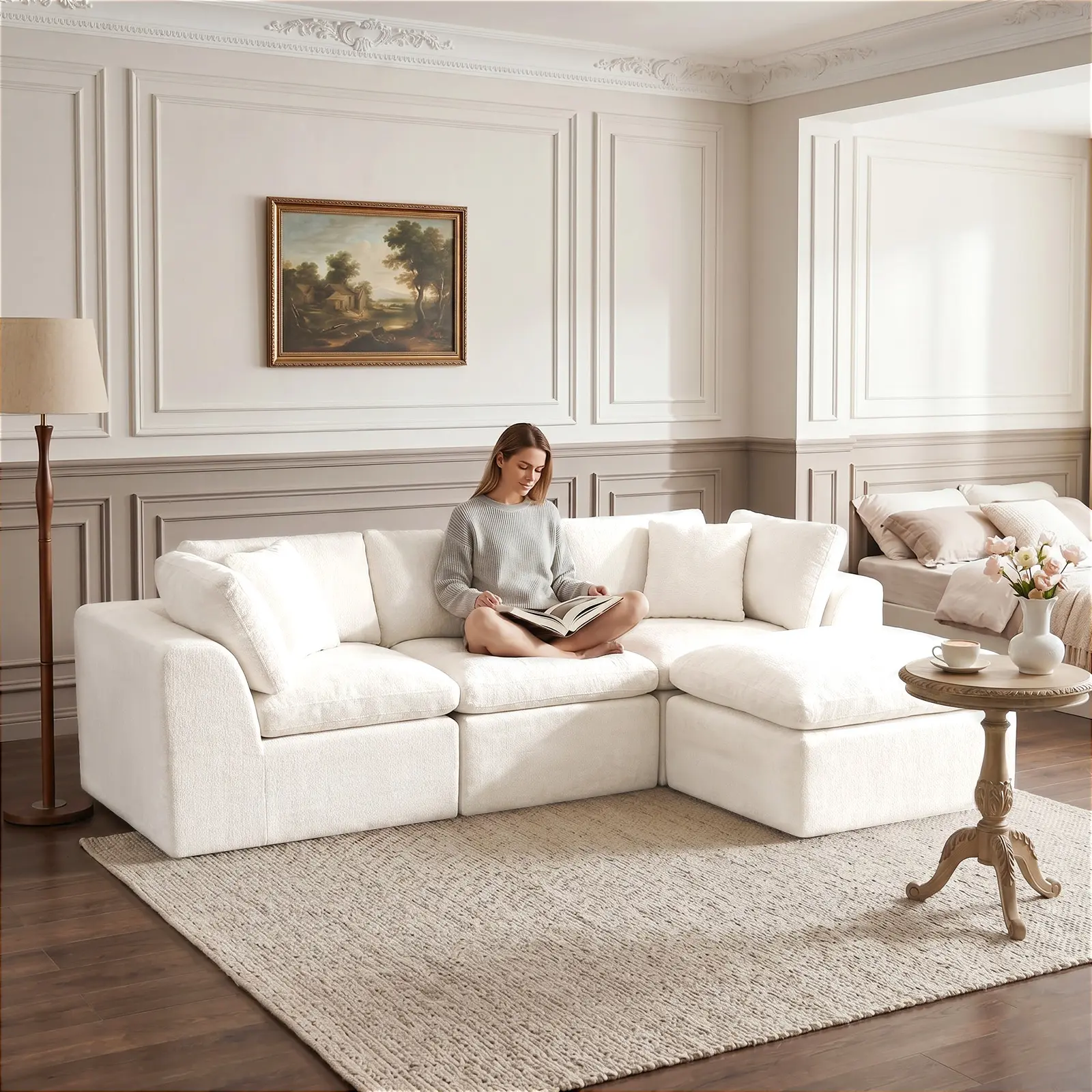 ATOMHOME 110" Modern Boneless Customizable L-Shape Sofa Sectional Couch, 3-Seater Convertible Indoor Living Room Furniture with Ottoman, Glam Look Cozy Sofa, Modern Boneless Couch, Customizable Sectional Couch
