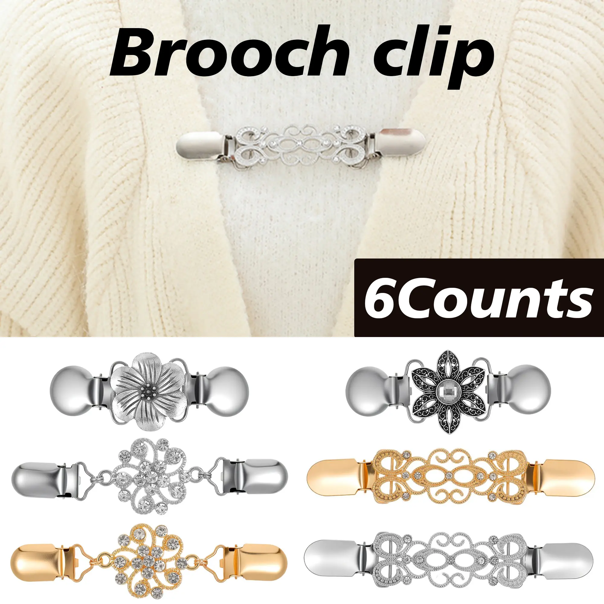 6 Counts Vintage Sweater Shawl Clasps, Metal Fasteners for Cardigans and Dresses
