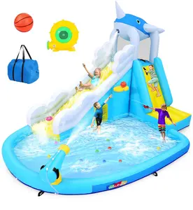 Whubefy Animal Inflatable Water Slide for Small Kids, 15.6FT x11.1FT Playground Water Park for Kids 3-6 years old, with Climbing, Basketball Rim, Splash Pool, Water Cannon,Summervibes for Wet and Dry,Summer Outdoor Fun Toy for Kids