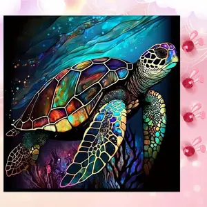 5D DIY Full Drill Round Diamond Painting - Diamond Art Kit Colorful Turtle Mosaic, Canvas - DIY Decorative Painting, Home Wall Decor, Suitable for Halloween, Christmas, Birthday, and Anniversary Gifts Diamond Painting Kits