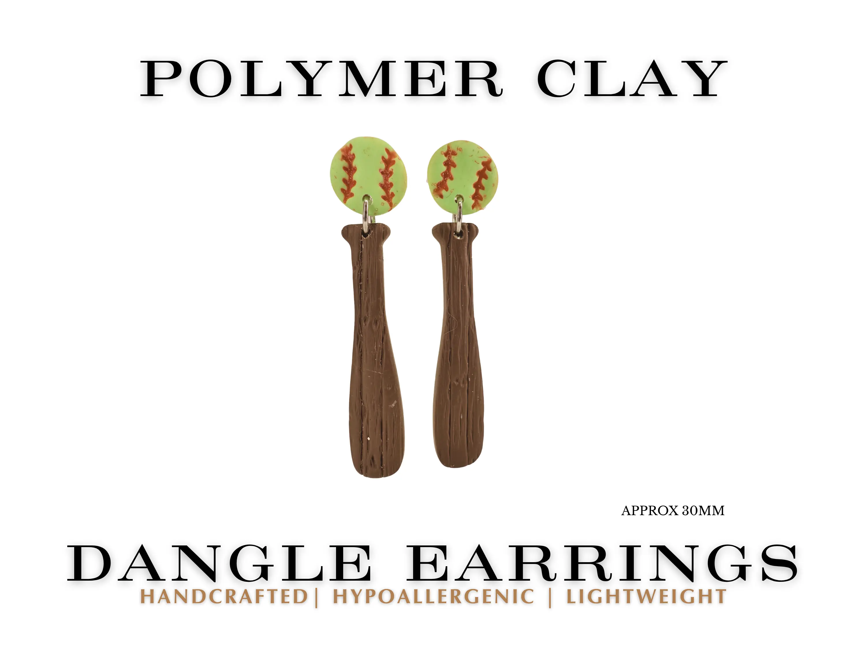 Enchanted Batter Up | Baseball and Softball | Sports Polymer Clay Dangle Earrings