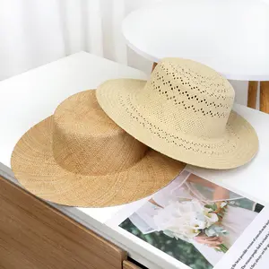 Plain Sisal Straw Hat, Light Luxury Casual Flat-Top Hat, Suitable for Travel and Photography, Sun Protection, Breathable, High-End Trendy Hat