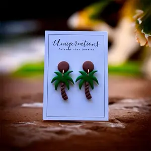 Uniqcreations Handmade Polymer Clay Coconut and Palm Tree Dangles for Unique Jewelry