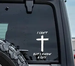 Christian Car Decal I Can’t But I Know a Guy Cross Sticker Faith Vinyl Waterproof Tumbler Laptop Religious Gift for Women Men Faith Vinyl