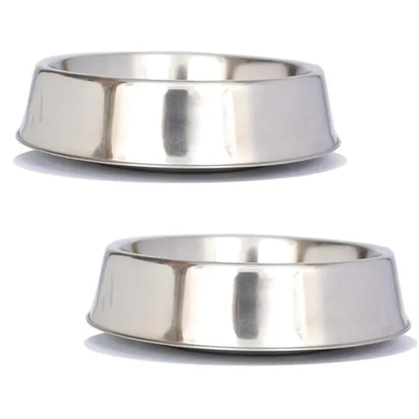 Stainless Steel Pet Food Bowl - 16 Oz., 6.75x6.75x2 in, Anti-Skid Base, Raised Rim, Scratch & Chew Resistant Dish for Dogs & Cats, Food Bowls