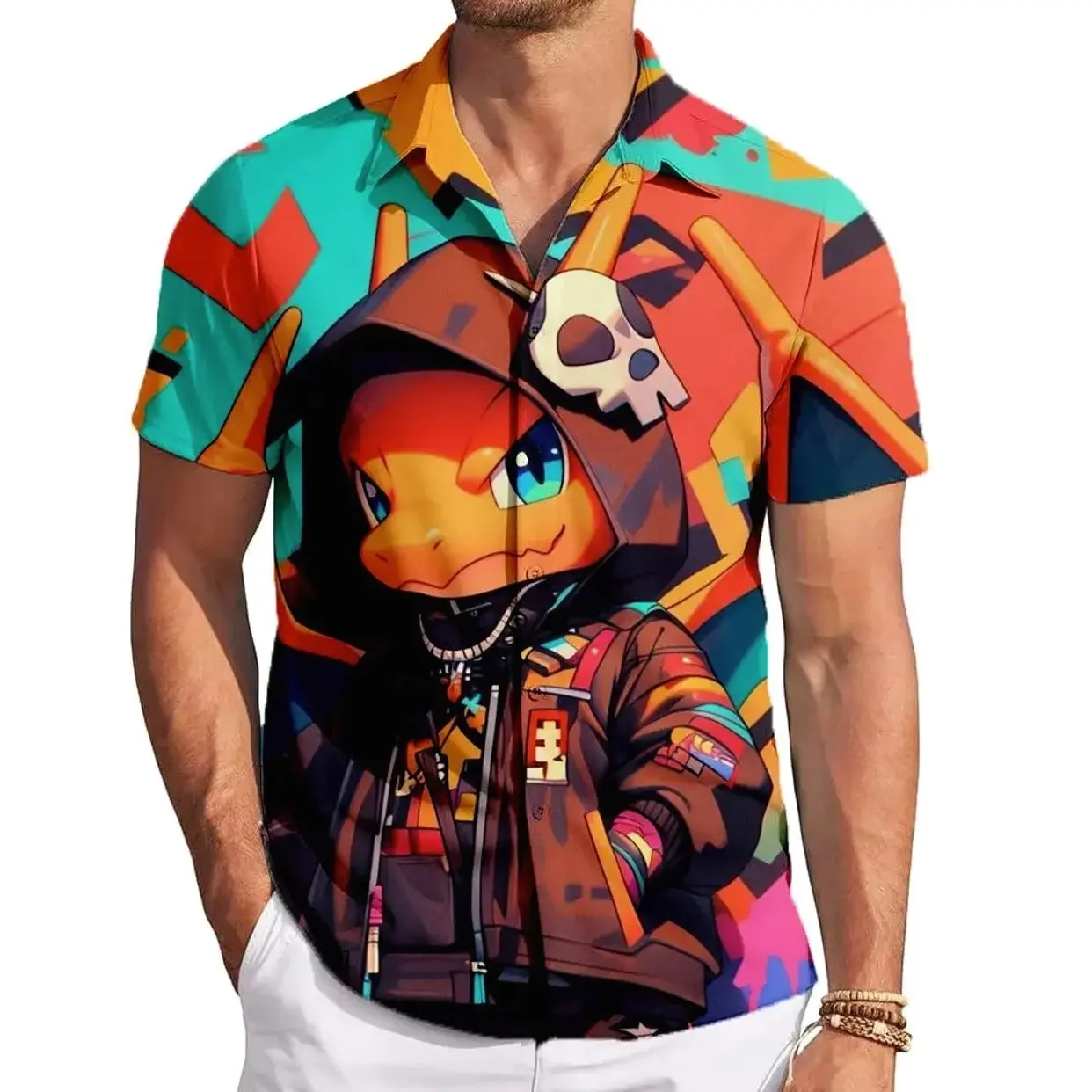 Graffiti Cyberpunk Charizard PKM Hawaiian Shirt | Cool Summer Anime Vibes for Men & Fans