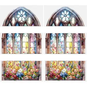 Vintage Rub on Transfers Stickers, 6 Sheets Church Windows Floral Transfers Decals Waterproof Collage Decorative Furniture Transfers Wall Art Decals for DIY Crafts Bedroom Living Home Decor