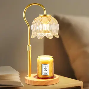 Electric Candle Warmer Lamp with Timer & Dimmer, Adjustable Height Wax Melt Warmer for Jar Candles,  Base Candle Melter, Floral  Decor Gifts for Women, Mom,