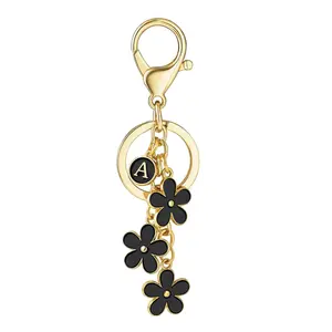 Stylish Initial Keychain, Dripping Floral Charm, Boho Style Accessory for Women & Students, Perfect for Handbags & Backpacks, Keychain Attachment