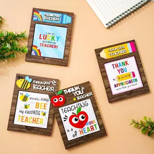 Teacher Appreciation Sticky Note Dispensers Holders with Thank You Cards Pencil Apples  Sticky Note Wooden Organizers for  Office  to School Party , 4 count