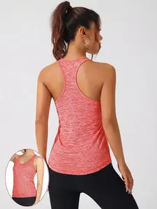 Women's Quick Dry Athletic Tank, Breathable Round Neck Racerback Workout Top, Slim Fit Stretch Gym Yoga Shirt