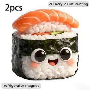 2pcs Cute Sushi Pattern Refrigerator Magnets, Fun Gift for Food Lovers, Decorative for Fridge, Mailbox, Door Frame, Furniture, Japanese Cartoon Design