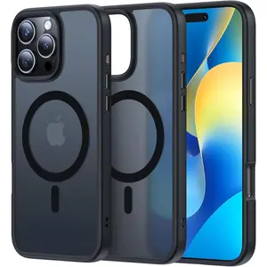 iPhone 16 Pro Max Case - Translucent Matte Design, Compatible with MagSafe, Military-Grade Protection, Classic Series, Black Color ip16 phone case Cover Protector