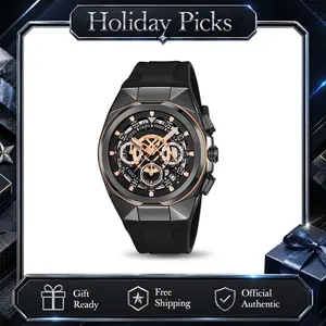 SKMEI Men's Polygon Quartz Watch - 43.8mm Large Analog Dial with Calendar & Stopwatch, Zinc Alloy Case, Soft Silicone Band, Stainless Steel Clasp, 30M - 50M Daily Splash Resistant, Sport & Casual Everyday Watch