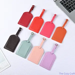 Durable Thick PU Leather Luggage Tag Custom Printable Logo Solid Color Minimalist Travel Bag ID Tag Lightweight Anti-lost Suitcase Hanging Label For Airport Vacation Business Trip Daily Travel summerwins
