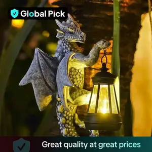 Garden Dragon Statue with Solar Lantern, Unique Outdoor Decoration, Tree Face Garden Gift for Gardening Enthusiasts, Ideal Gift for Gardening Enthusiasts, Lamp, Lighting