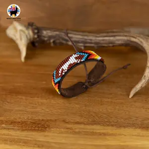 Handcrafted Beaded Bracelet by Indigenous Artisans Natural Leather Finish Sliding Knot Design Authentic & Durable Cuff for Everyday Wear