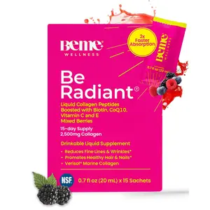 BeMe BeRadiant Liquid Collagen Peptide for Hair, Skin & Nails with 2X Faster Absorption – Clinically Tested – 2500mg Verisol Hydrolyzed Collagen Supplements for Women with Biotin, CoQ10 & Vitamin C