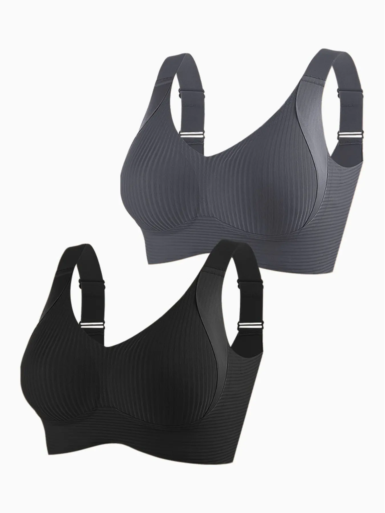 Women's Wireless Ribbed Bra Set, Seamless Adjustable Wide Straps, Soft Comfortable Smooth Daily Wear Bras, Pack of 2, Ideal for Everyday Use, Underwear, Fit