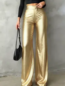 Women's Pure Casual Elegant Fitted Straight Leg Pants, Bottom, Asymmetric V Waistline, Perfect for Daily Wear, Commuting, Dates, Vacation, Womenswear, Casual Fashion Pants