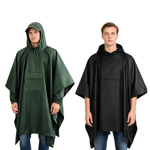 Three-in-One Multi-functional Rain Cape/Raincoat - Lightweight Waterproof Durable for Hiking Camping Cycling & Commuting Men's Green&Black Rain Poncho，camping essentials